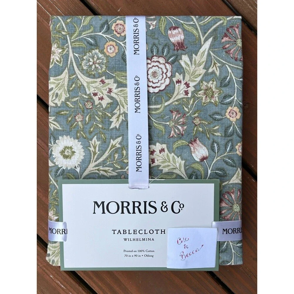 MORRIS & Co WILHELMINA Tablecloth 70 X 90 in GREEN Floral Printed 100% Cotton